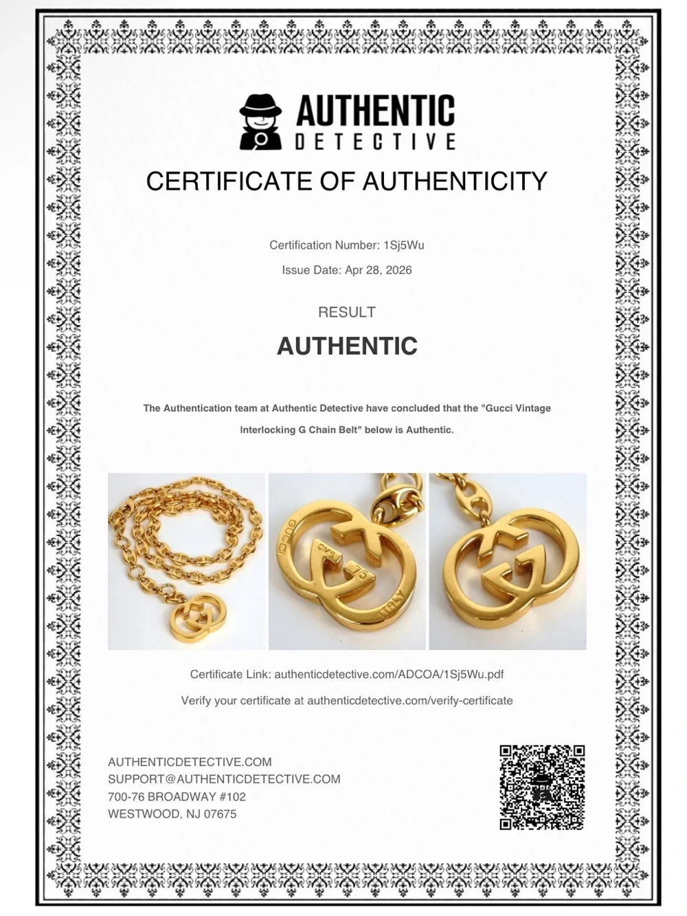 Vintage Rare 1970’s Gucci GG Logo Pendant Mariner Link Chain Belt Gold Plated
